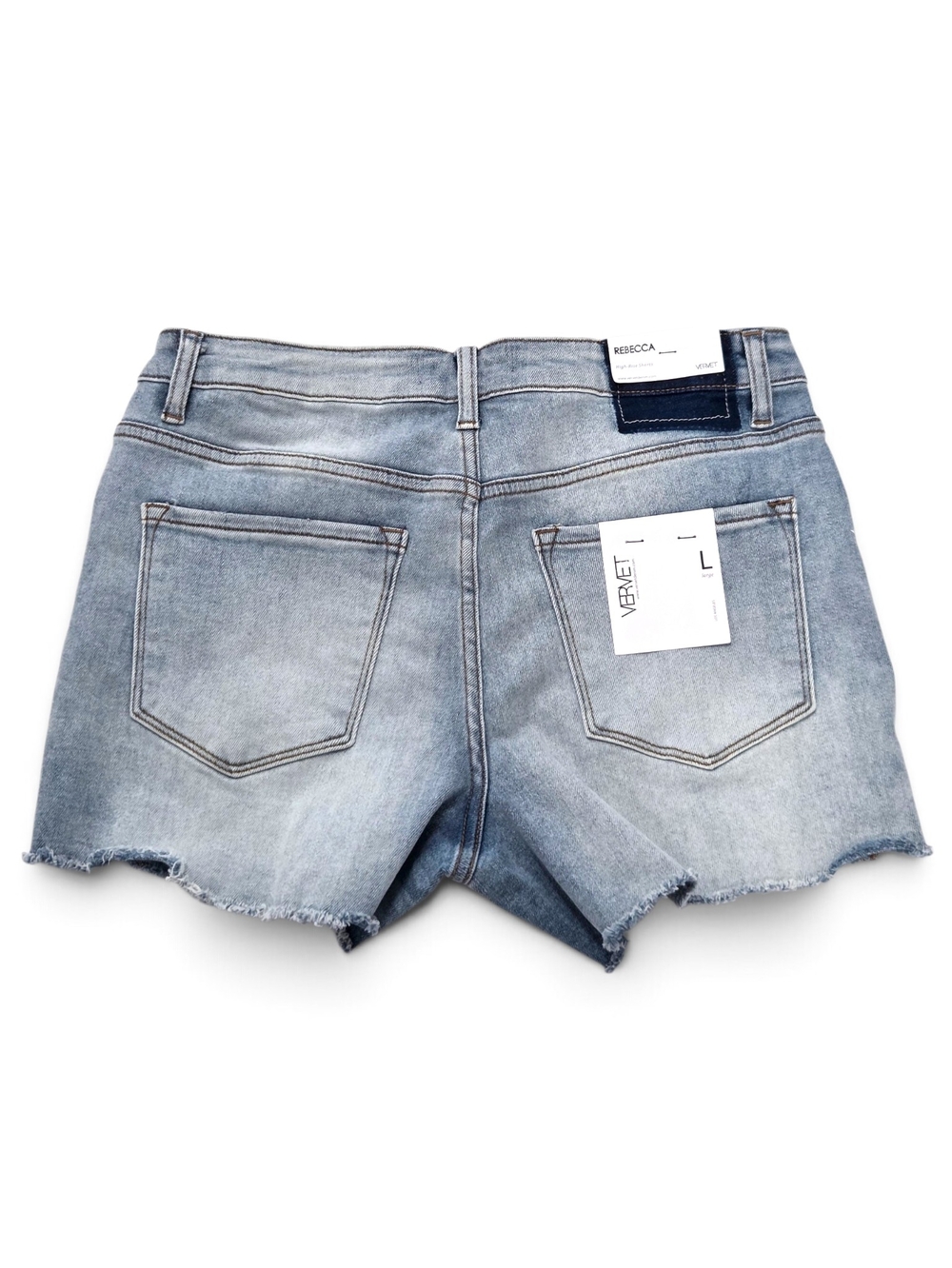 NWT VERVET Los Angeles "Rebecca" High-Rise Distressed Denim Shorts - Size L - Picture 4 of 13